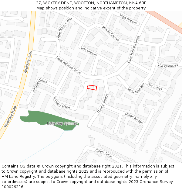 37, WICKERY DENE, WOOTTON, NORTHAMPTON, NN4 6BE: Location map and indicative extent of plot