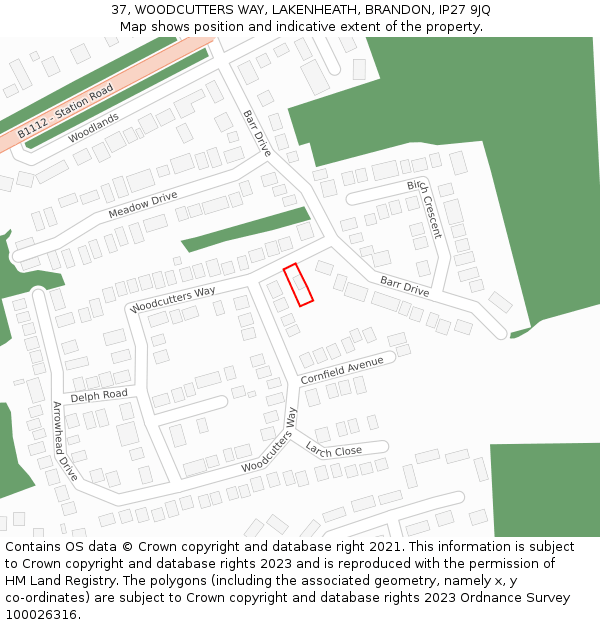 37, WOODCUTTERS WAY, LAKENHEATH, BRANDON, IP27 9JQ: Location map and indicative extent of plot