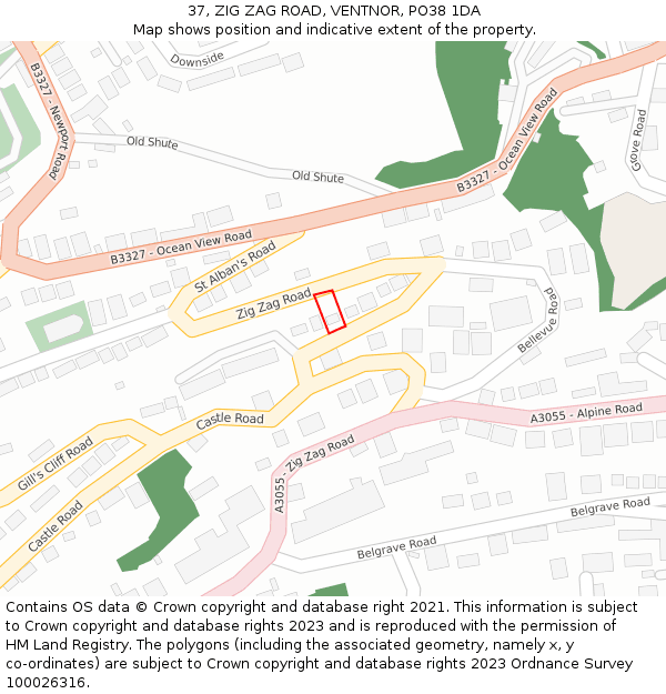 37, ZIG ZAG ROAD, VENTNOR, PO38 1DA: Location map and indicative extent of plot