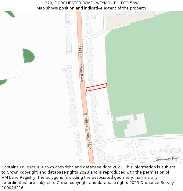 370, DORCHESTER ROAD, WEYMOUTH, DT3 5AW: Location map and indicative extent of plot