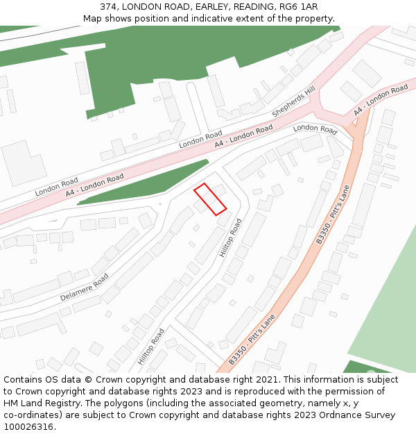 374, LONDON ROAD, EARLEY, READING, RG6 1AR: Location map and indicative extent of plot