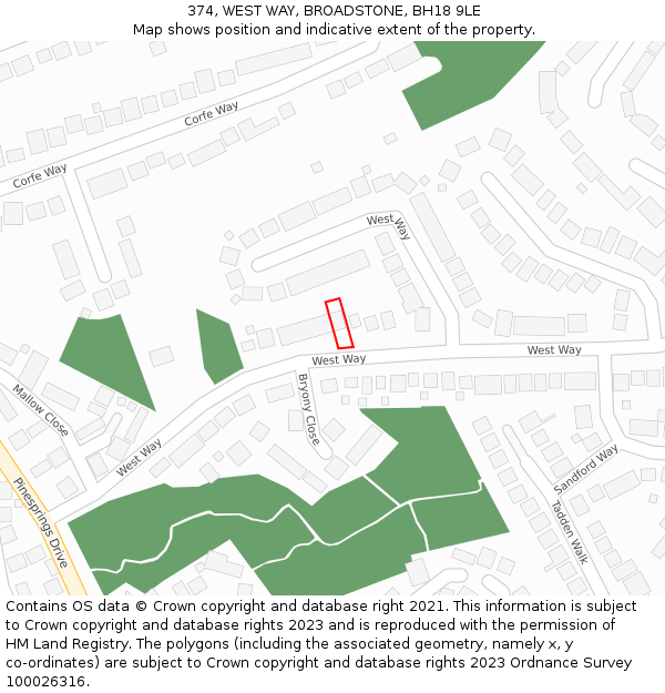 374, WEST WAY, BROADSTONE, BH18 9LE: Location map and indicative extent of plot