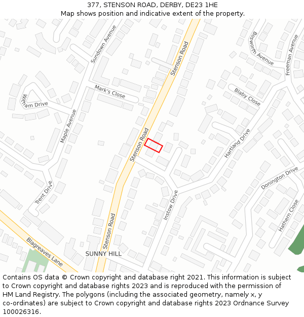 377, STENSON ROAD, DERBY, DE23 1HE: Location map and indicative extent of plot