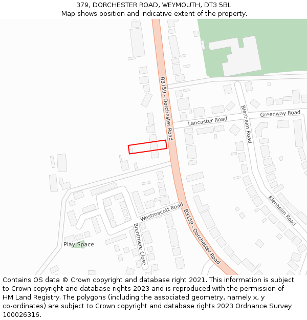 379, DORCHESTER ROAD, WEYMOUTH, DT3 5BL: Location map and indicative extent of plot