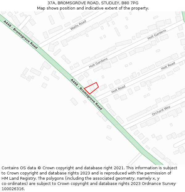 37A, BROMSGROVE ROAD, STUDLEY, B80 7PG: Location map and indicative extent of plot