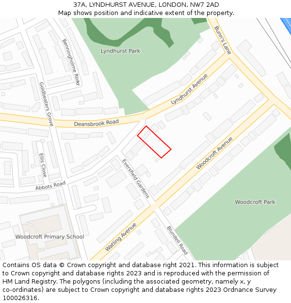 37A, LYNDHURST AVENUE, LONDON, NW7 2AD: Location map and indicative extent of plot