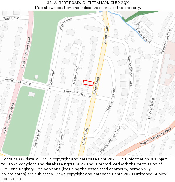 38, ALBERT ROAD, CHELTENHAM, GL52 2QX: Location map and indicative extent of plot