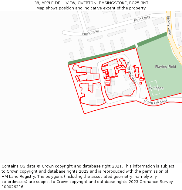 38, APPLE DELL VIEW, OVERTON, BASINGSTOKE, RG25 3NT: Location map and indicative extent of plot