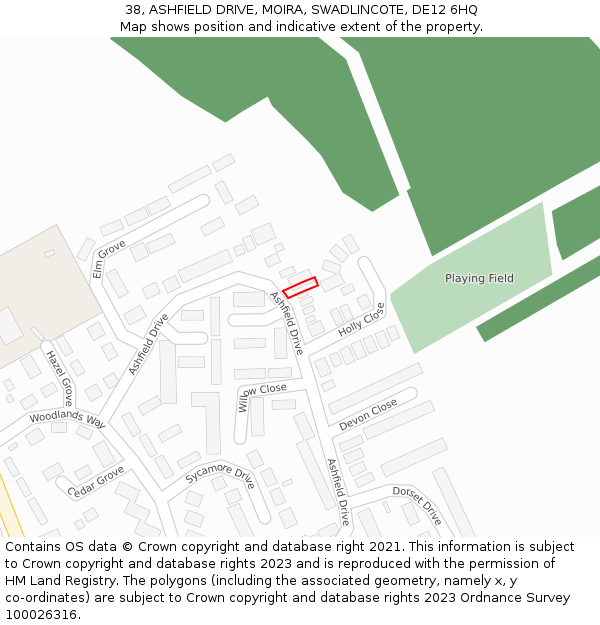 38, ASHFIELD DRIVE, MOIRA, SWADLINCOTE, DE12 6HQ: Location map and indicative extent of plot