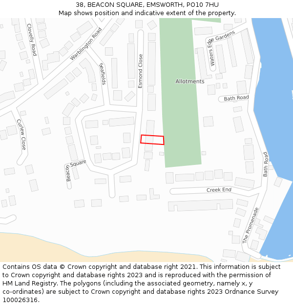 38, BEACON SQUARE, EMSWORTH, PO10 7HU: Location map and indicative extent of plot