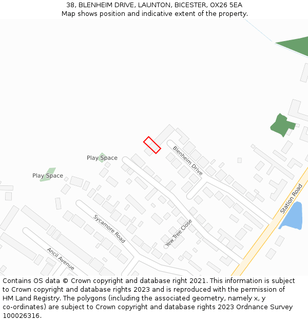 38, BLENHEIM DRIVE, LAUNTON, BICESTER, OX26 5EA: Location map and indicative extent of plot