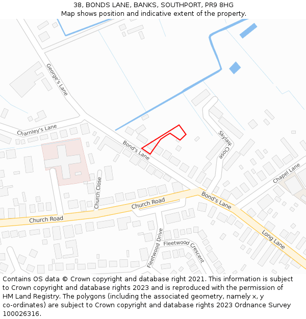 38, BONDS LANE, BANKS, SOUTHPORT, PR9 8HG: Location map and indicative extent of plot