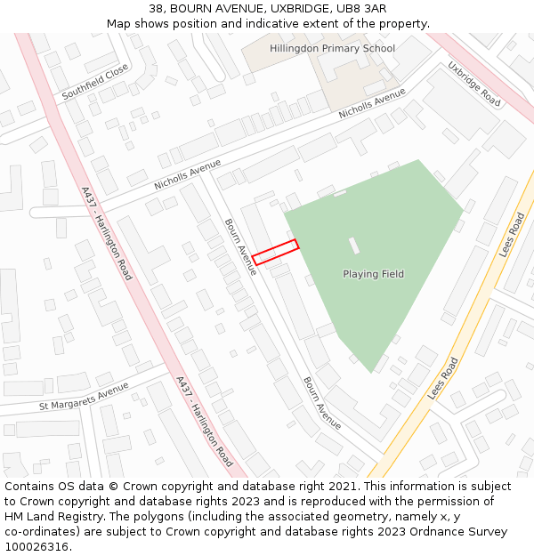 38, BOURN AVENUE, UXBRIDGE, UB8 3AR: Location map and indicative extent of plot