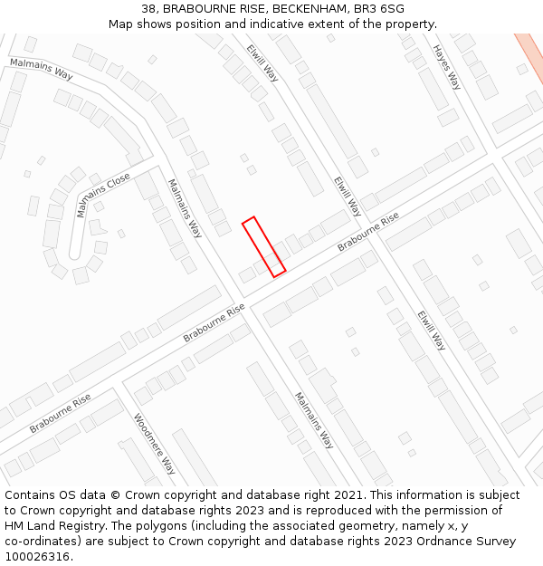 38, BRABOURNE RISE, BECKENHAM, BR3 6SG: Location map and indicative extent of plot