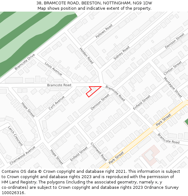 38, BRAMCOTE ROAD, BEESTON, NOTTINGHAM, NG9 1DW: Location map and indicative extent of plot