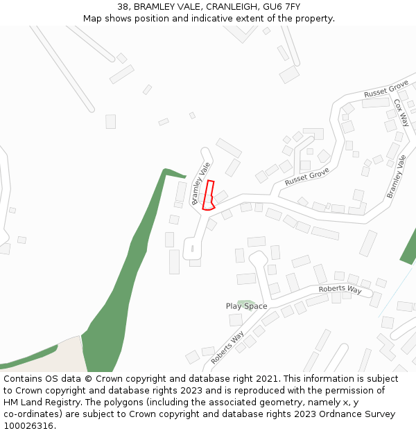 38, BRAMLEY VALE, CRANLEIGH, GU6 7FY: Location map and indicative extent of plot