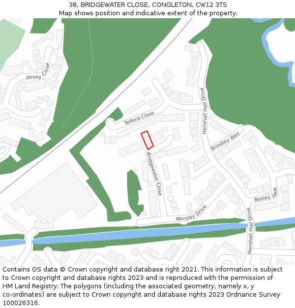 38, BRIDGEWATER CLOSE, CONGLETON, CW12 3TS: Location map and indicative extent of plot