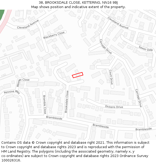 38, BROOKSDALE CLOSE, KETTERING, NN16 9BJ: Location map and indicative extent of plot