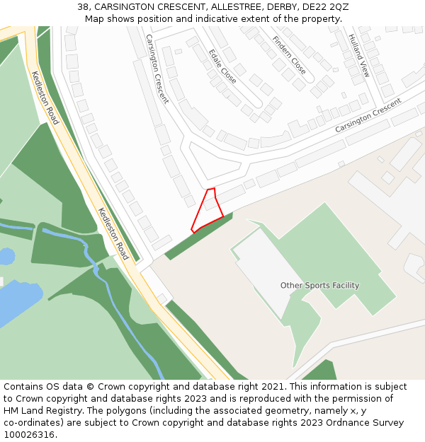 38, CARSINGTON CRESCENT, ALLESTREE, DERBY, DE22 2QZ: Location map and indicative extent of plot