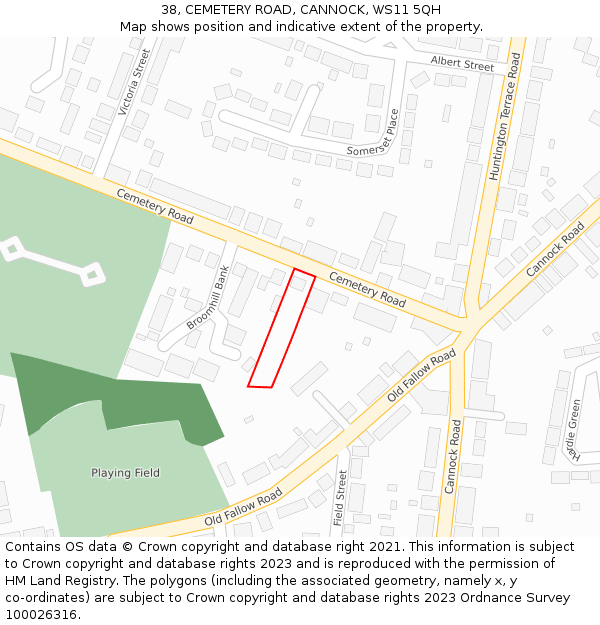 38, CEMETERY ROAD, CANNOCK, WS11 5QH: Location map and indicative extent of plot