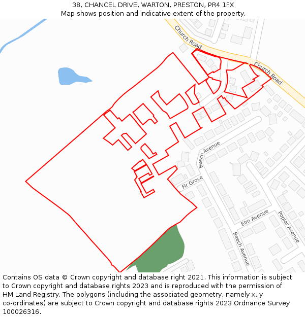 38, CHANCEL DRIVE, WARTON, PRESTON, PR4 1FX: Location map and indicative extent of plot