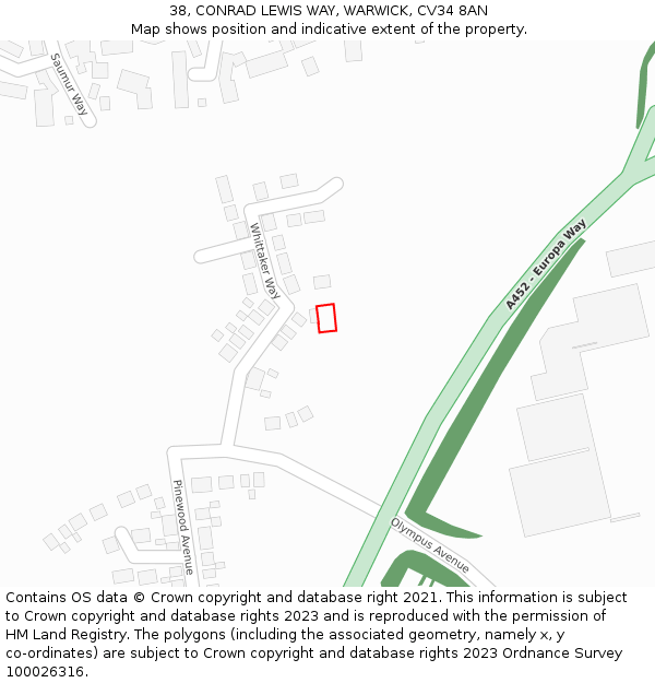 38, CONRAD LEWIS WAY, WARWICK, CV34 8AN: Location map and indicative extent of plot