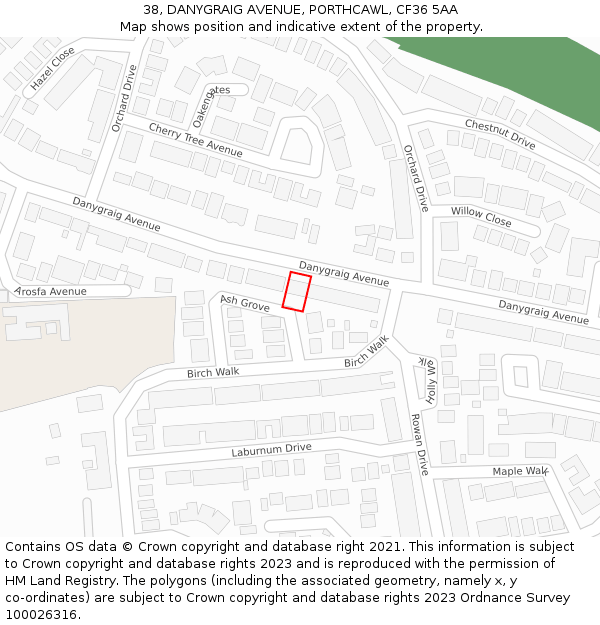 38, DANYGRAIG AVENUE, PORTHCAWL, CF36 5AA: Location map and indicative extent of plot