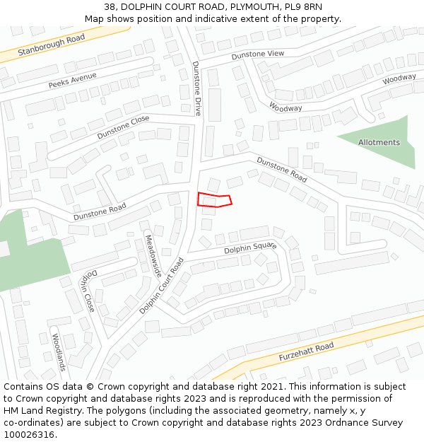 38, DOLPHIN COURT ROAD, PLYMOUTH, PL9 8RN: Location map and indicative extent of plot