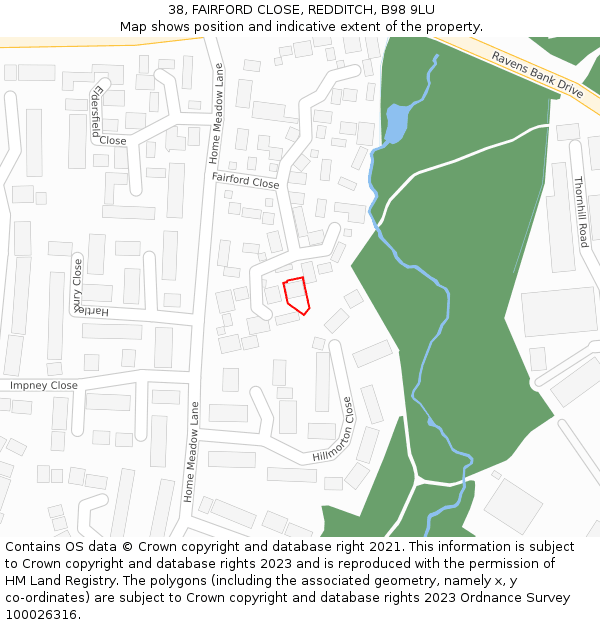 38, FAIRFORD CLOSE, REDDITCH, B98 9LU: Location map and indicative extent of plot