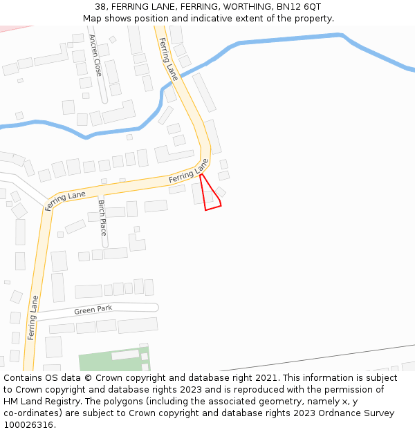 38, FERRING LANE, FERRING, WORTHING, BN12 6QT: Location map and indicative extent of plot