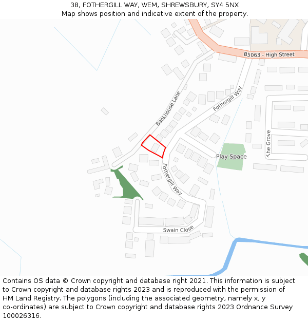 38, FOTHERGILL WAY, WEM, SHREWSBURY, SY4 5NX: Location map and indicative extent of plot