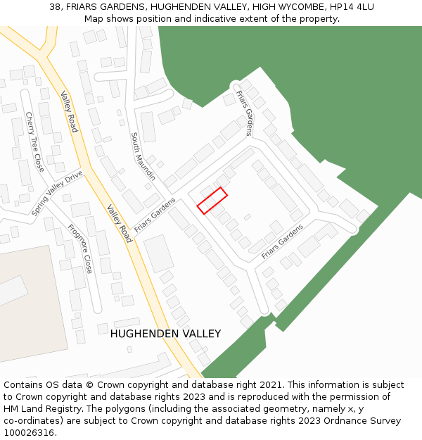 38, FRIARS GARDENS, HUGHENDEN VALLEY, HIGH WYCOMBE, HP14 4LU: Location map and indicative extent of plot