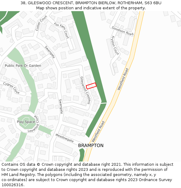 38, GILESWOOD CRESCENT, BRAMPTON BIERLOW, ROTHERHAM, S63 6BU: Location map and indicative extent of plot