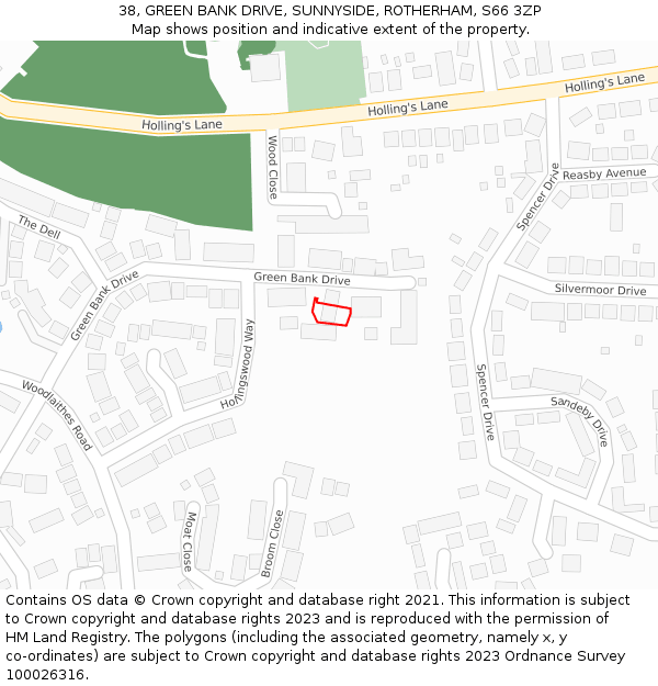 38, GREEN BANK DRIVE, SUNNYSIDE, ROTHERHAM, S66 3ZP: Location map and indicative extent of plot