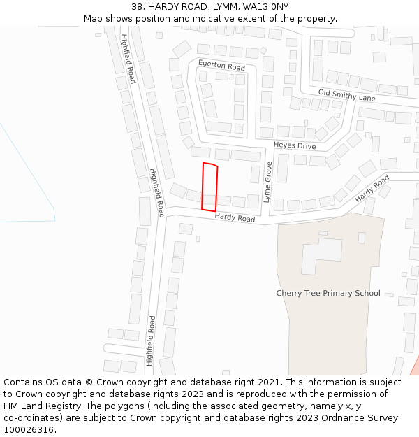 38, HARDY ROAD, LYMM, WA13 0NY: Location map and indicative extent of plot