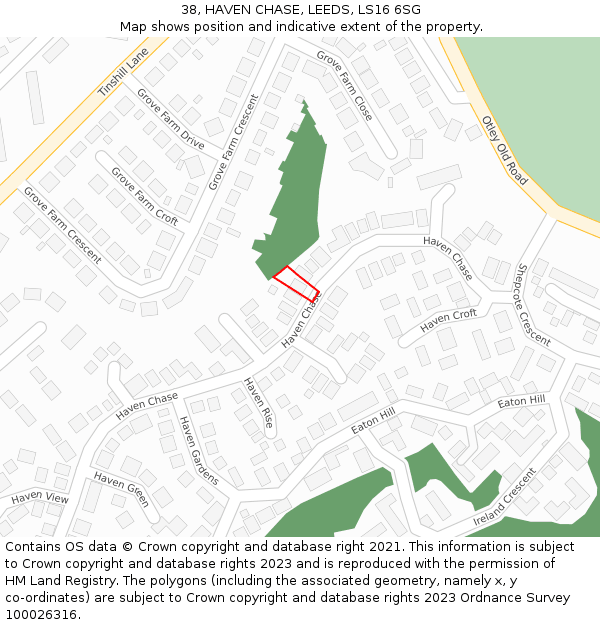 38, HAVEN CHASE, LEEDS, LS16 6SG: Location map and indicative extent of plot