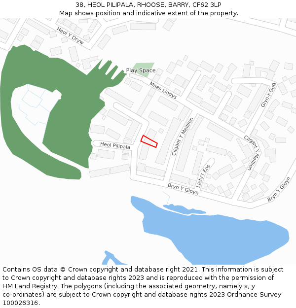 38, HEOL PILIPALA, RHOOSE, BARRY, CF62 3LP: Location map and indicative extent of plot