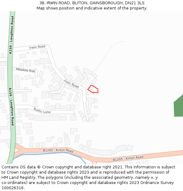 38, IRWIN ROAD, BLYTON, GAINSBOROUGH, DN21 3LS: Location map and indicative extent of plot