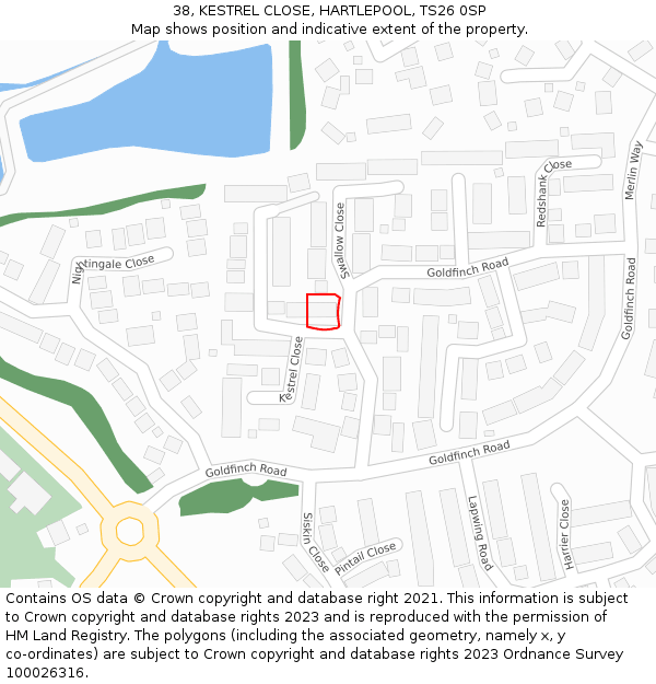 38, KESTREL CLOSE, HARTLEPOOL, TS26 0SP: Location map and indicative extent of plot