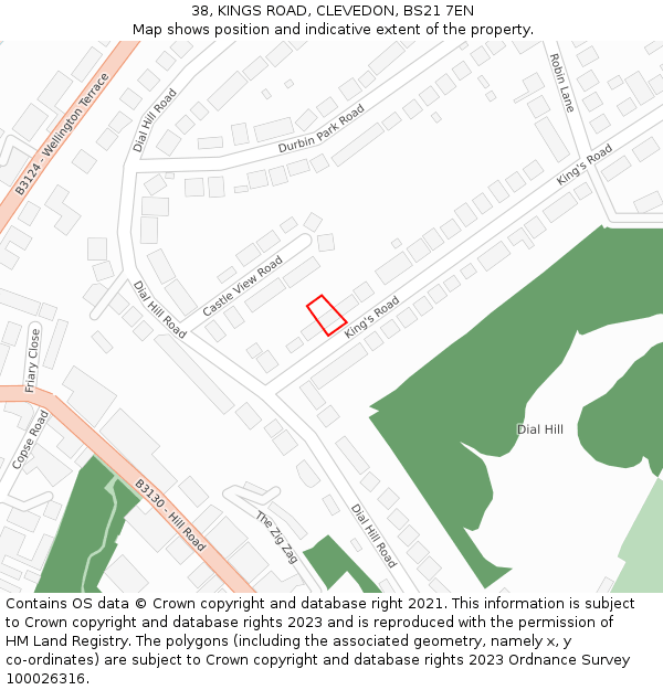 38, KINGS ROAD, CLEVEDON, BS21 7EN: Location map and indicative extent of plot