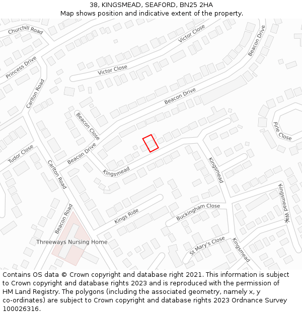 38, KINGSMEAD, SEAFORD, BN25 2HA: Location map and indicative extent of plot