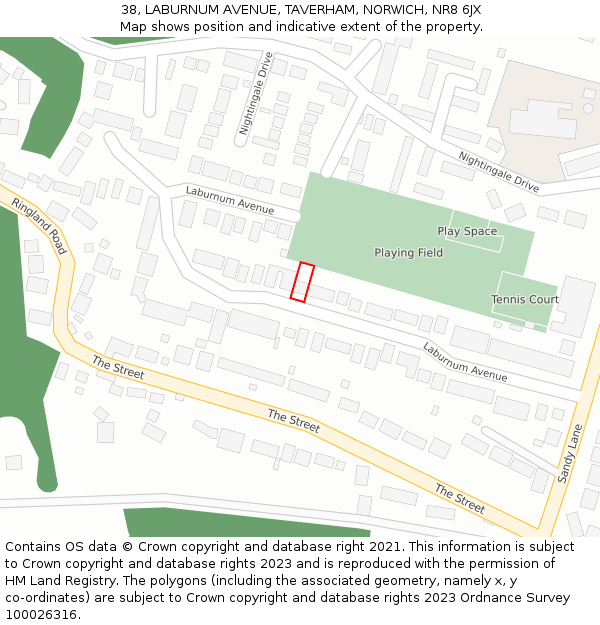 38, LABURNUM AVENUE, TAVERHAM, NORWICH, NR8 6JX: Location map and indicative extent of plot