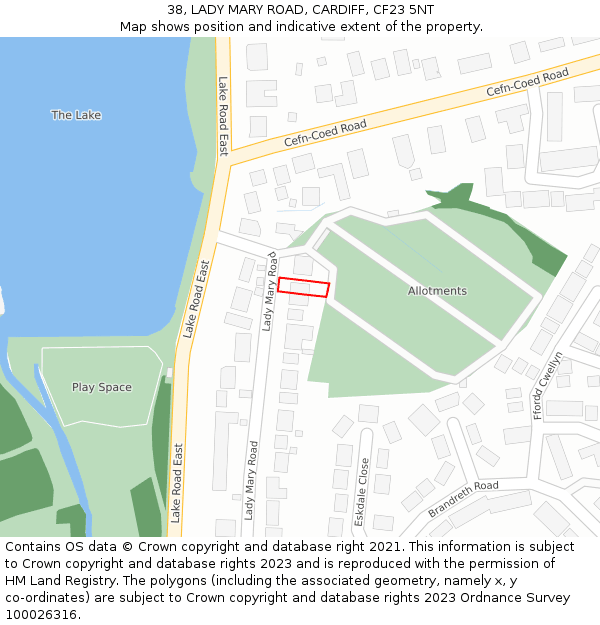 38, LADY MARY ROAD, CARDIFF, CF23 5NT: Location map and indicative extent of plot