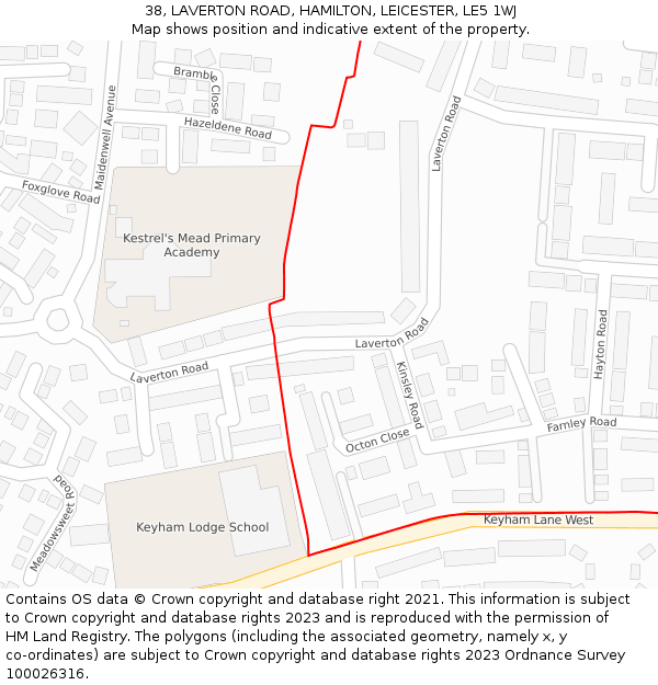 38, LAVERTON ROAD, HAMILTON, LEICESTER, LE5 1WJ: Location map and indicative extent of plot