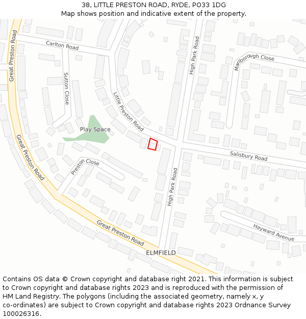 38, LITTLE PRESTON ROAD, RYDE, PO33 1DG: Location map and indicative extent of plot