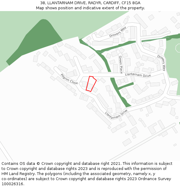 38, LLANTARNAM DRIVE, RADYR, CARDIFF, CF15 8GA: Location map and indicative extent of plot