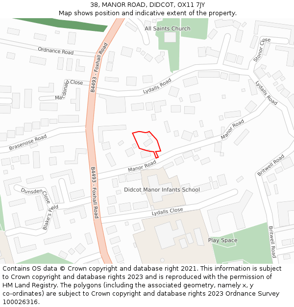 38, MANOR ROAD, DIDCOT, OX11 7JY: Location map and indicative extent of plot