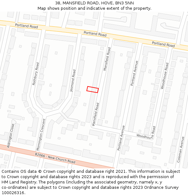 38, MANSFIELD ROAD, HOVE, BN3 5NN: Location map and indicative extent of plot