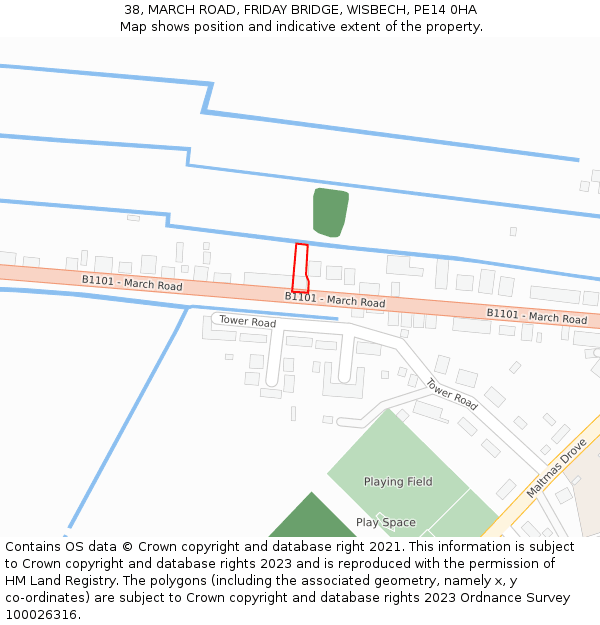 38, MARCH ROAD, FRIDAY BRIDGE, WISBECH, PE14 0HA: Location map and indicative extent of plot