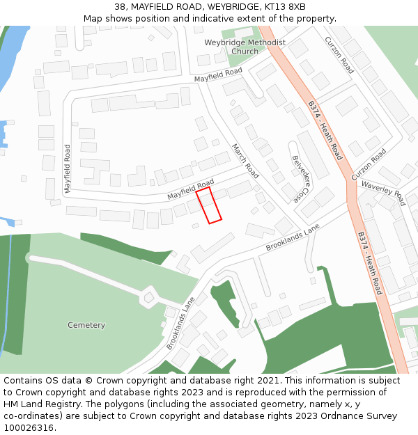 38, MAYFIELD ROAD, WEYBRIDGE, KT13 8XB: Location map and indicative extent of plot